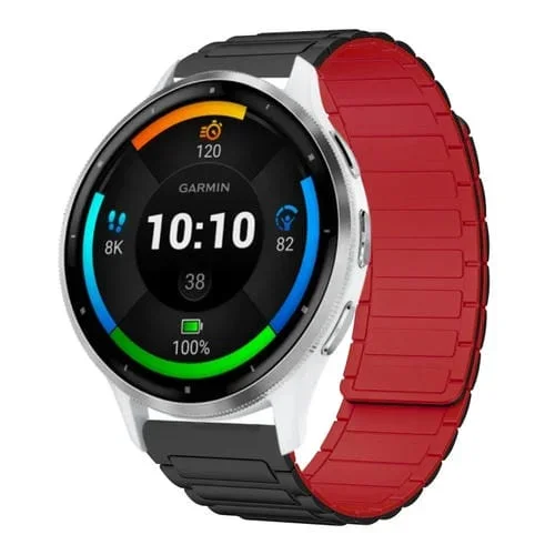 Correa de Silicona Magnética en Forma de I para Reloj Garmin Venu 3 22mm (Negra y Roja)