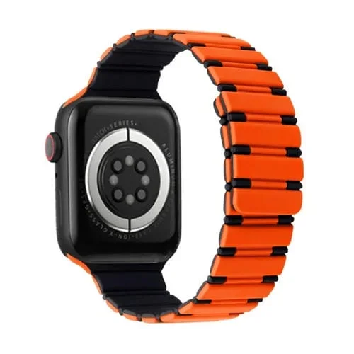 Correa de Silicona Magnética para Apple Watch Se 2022 de 44mm (Naranja y Negro)