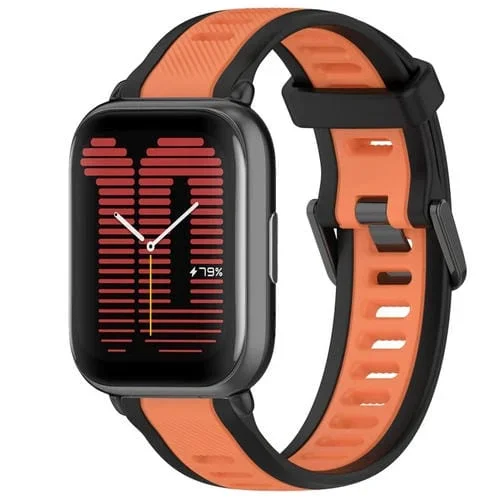 Correa de Silicona para Amazfit Active 20mm Texturizada Dos Colores (Naranja + Negro)