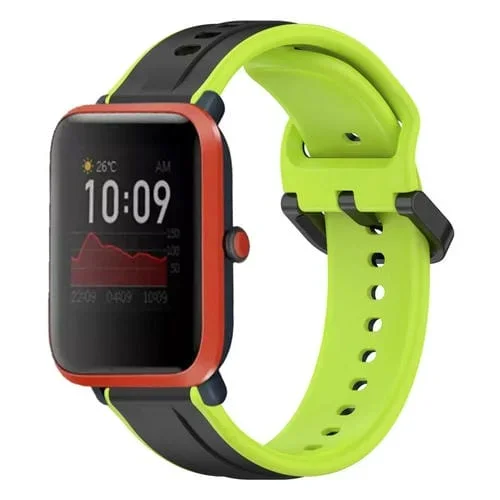 Correa de Silicona para Amazfit Bip 1S con Bucle Convexo de 20mm (Negro + Lima)