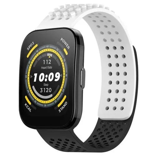 Correa de Silicona para Amazfit Bip 5 con Puntos 3D Transpirables y Orificios de 22mm (Blanco + Negro)