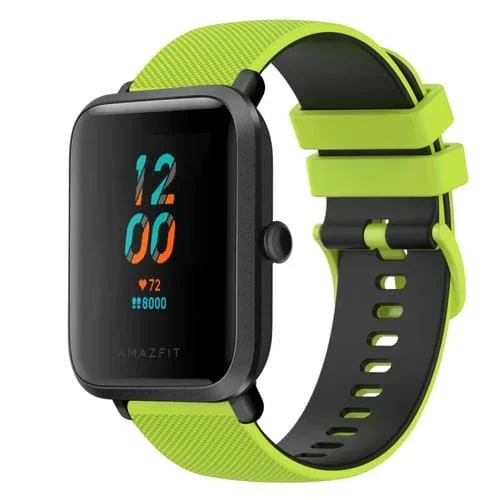 Correa de Silicona para Amazfit Bip U 20mm Dos Colores a Cuadros (Verde Lima + Negro)