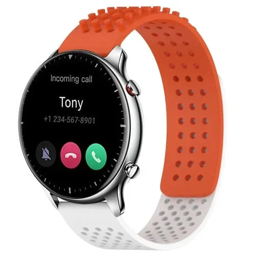 Correa de silicona para Amazfit GTR 2 con puntos 3D transpirables y orificios de 22mm (Naranja + Blanco)