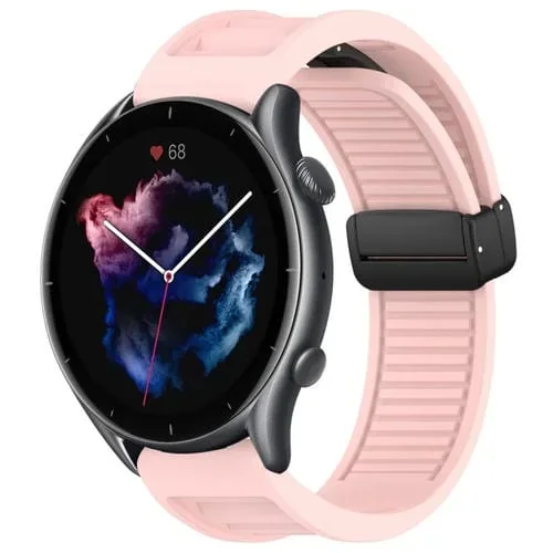 Correa de Silicona para Amazfit GTR 3 con Hebilla Magnética Plegable de 22mm (Rosa)