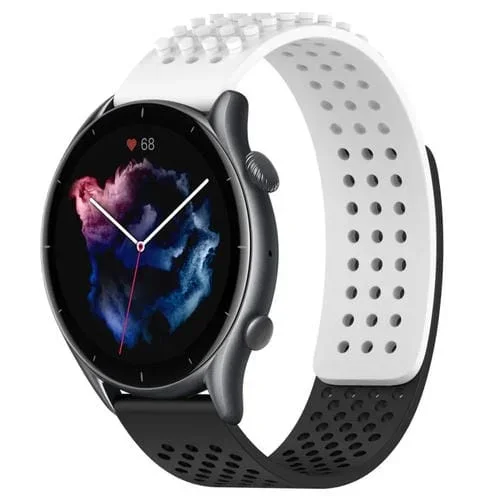 Correa de Silicona para Amazfit GTR 3 con Puntos 3D Transpirables y Orificios 22mm (Blanco + Negro)