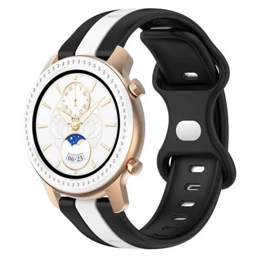 Correa de Silicona para Amazfit GTR 42mm 20mm con Hebilla de Mariposa (Negro + Blanco)