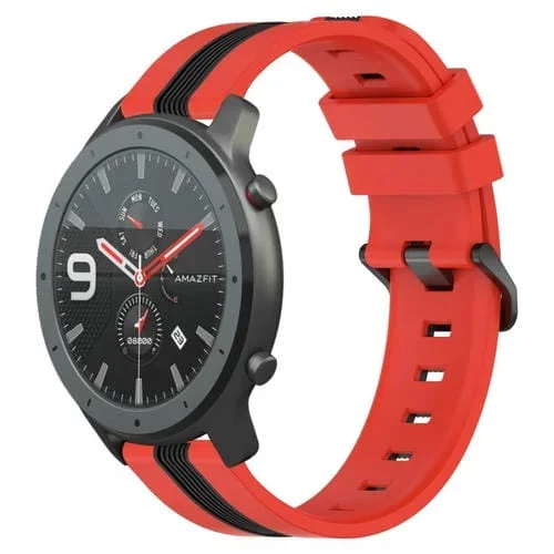 Correa de Silicona para Amazfit GTR 47mm 22mm Dos Colores Vertical (Rojo + Negro)