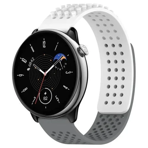 Correa de Silicona para Amazfit GTR Mini 20mm con Puntos 3D Transpirables (Blanco + Gris)