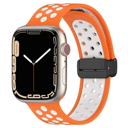Correa de Silicona para Apple Watch 4 con Hebilla Magnética 40mm (Naranja Blanco)