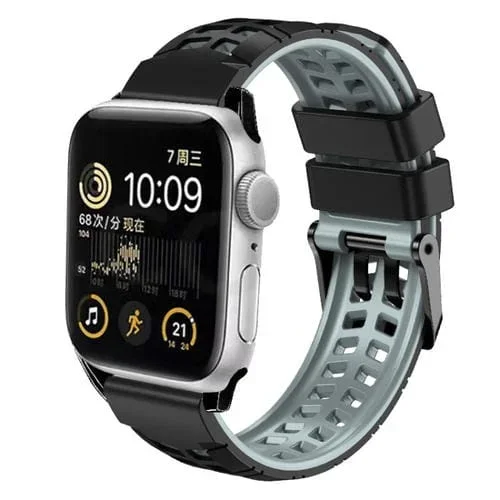 Correa de Silicona para Apple Watch 7 45mm con Hebilla Doble Fila de Sarga (Gris Negro)