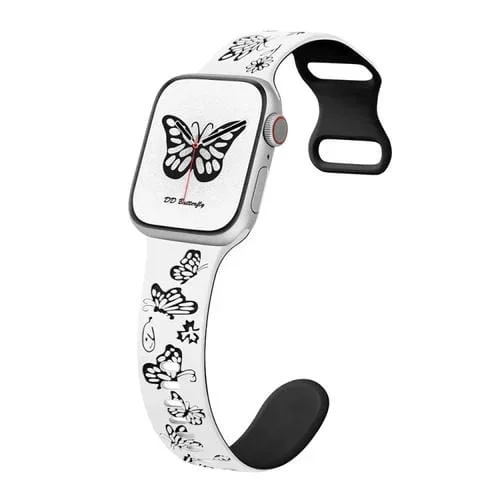 Correa de Silicona para Apple Watch SE 2022 40mm con Hebilla 8 y Mariposas (Blanco y Negro)