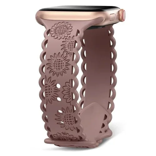 Correa de Silicona para Apple Watch SE 44mm con Relieve Girasol (Púrpura Ahumado)