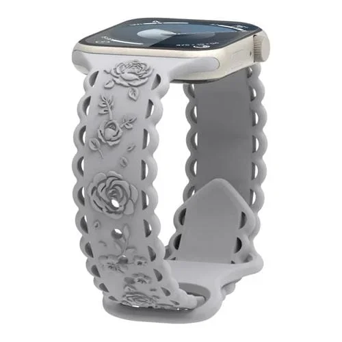 Correa de Silicona para Apple Watch Series 3 con Relieve de Rosa 3D y Encaje 42mm (Gris)