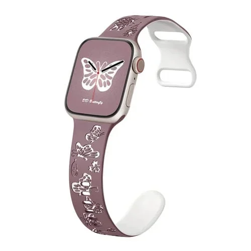 Correa de Silicona para Apple Watch Series 4 44mm con Patrón de Mariposa y Hebilla en Forma de 8 (Púrpura Humo Blanco)