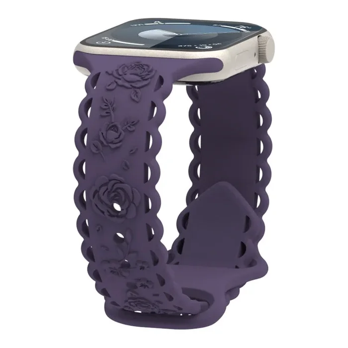 Correa de Silicona para Apple Watch Series 4 con Relieve de Rosa 3D y Encaje 40mm (Cereza Carmesí)
