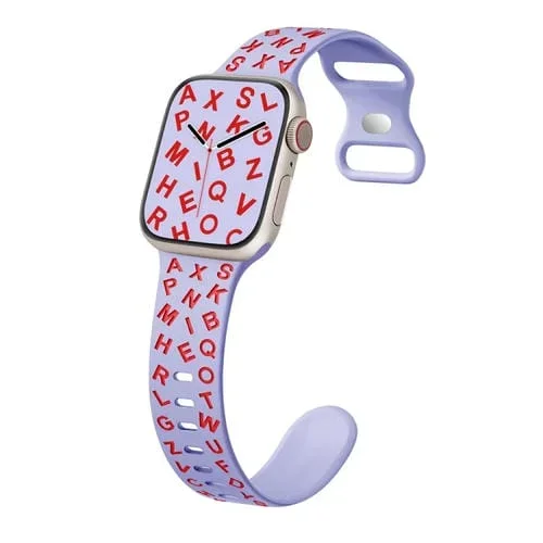 Correa de Silicona para Apple Watch Series 5 44mm con Hebilla de Mariposa y Letras (Rojo Lila)