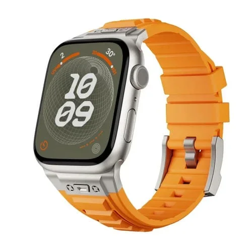 Correa de Silicona para Apple Watch Series 7 45mm con Conector Metal y Hebilla Titanio (Naranja)