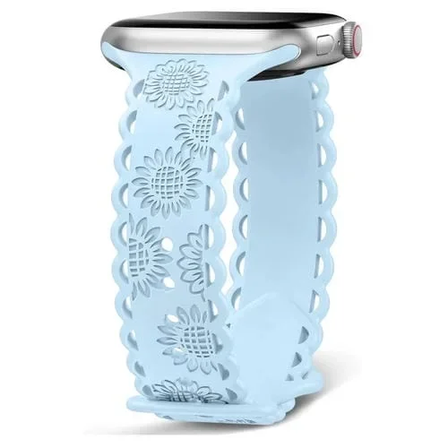 Correa de Silicona para Apple Watch Series 9 41mm con Relieve Girasol (Azul Claro)