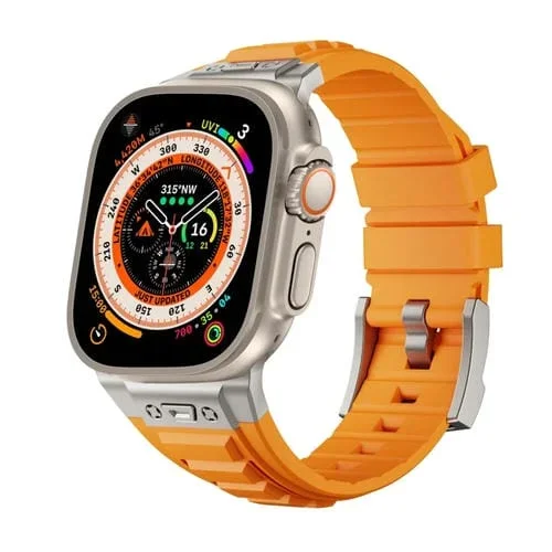 Correa de Silicona para Apple Watch Ultra 49mm con Conector de Metal (Naranja, Hebilla Titanio)