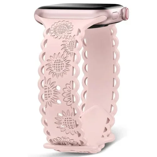 Correa de Silicona para Apple Watch Ultra 49mm con Relieve de Girasol y Encaje (Rosa)
