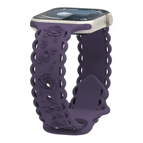 Correa de Silicona para Apple Watch Ultra 49mm con Relieve de Rosa 3D y Encaje (Cereza Carmesí)