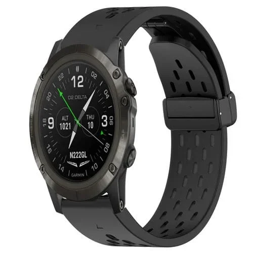 Correa de Silicona para Garmin D2 Delta Px con Orificio y Hebilla Plegable 26mm (Negro)