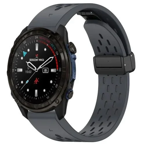 Correa de Silicona para Garmin Descent Mk3I Mk3 51mm 26mm con Hebilla Plegable Magnética (Gris Oscuro)