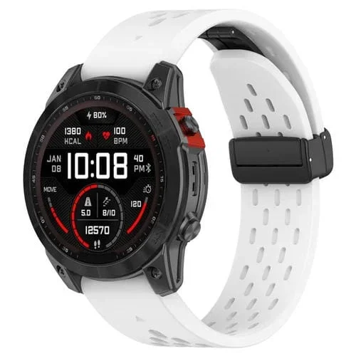 Correa de Silicona para Garmin Fenix 6X GPS y 6X Pro con Orificios de Liberación Rápida y Hebilla Magnética (Blanco)