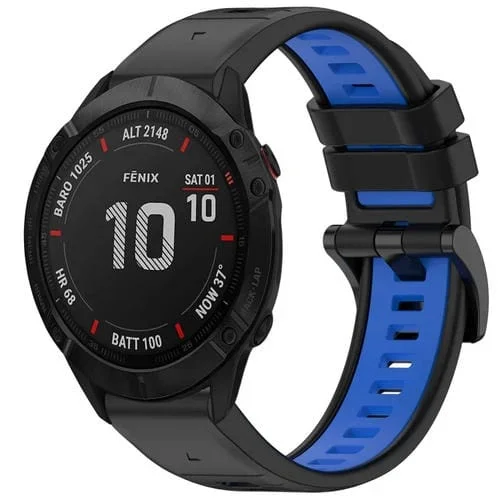 Correa de Silicona para Garmin Fenix 6X Pro Sports con Liberación Rápida Dos Colores (Negro + Azul)