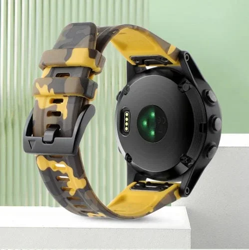 Correa de Silicona para Garmin Fenix 7 Sapphire Solar 22mm Camuflaje (Amarillo)