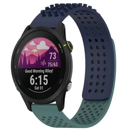 Correa de Silicona para Garmin Forerunner 255 con Puntos 3D Transpirables y Orificios de 22mm (Azul Medianoche + Verde Oliva)