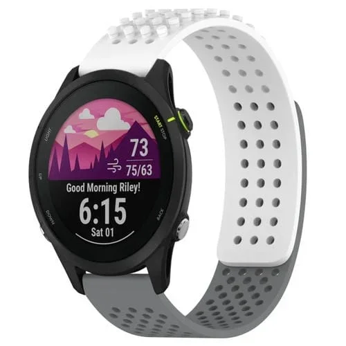 Correa de Silicona para Garmin Forerunner 255 Music con Puntos 3D Transpirables y Orificios 22mm (Blanco + Gris)