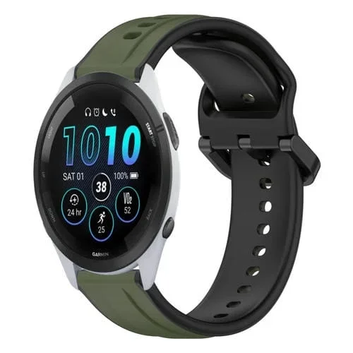 Correa de silicona para Garmin Forerunner 265 con bucle convexo 22mm (Verde Oscuro + Negro)