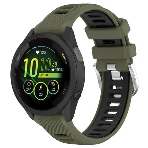 Correa de Silicona para Garmin Forerunner 265S 18mm Deportes Dos Colores con Hebilla de Acero (Verde Militar + Negro)