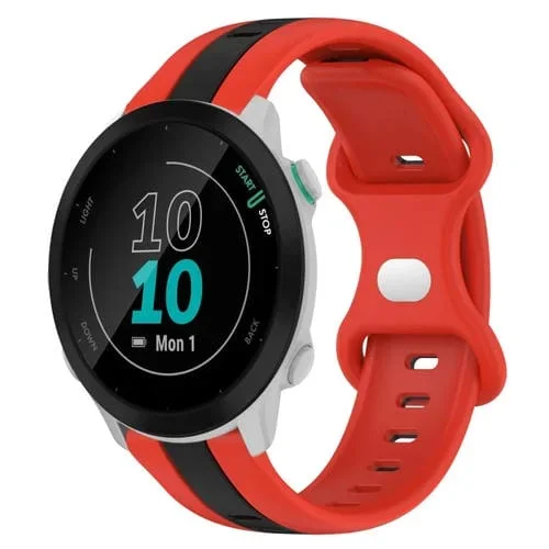 Correa de Silicona para Garmin Forerunner 55 con Hebilla de Mariposa 20mm (Rojo + Negro)