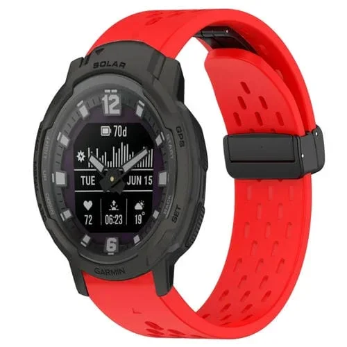 Correa de Silicona para Garmin Instinct Crossover Solar con Hebilla Plegable 22mm (Rojo)