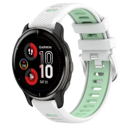 Correa de Silicona para Garmin Venu 2 Plus 20mm Deportes con Hebilla de Acero (Blanco + Verde Azulado)