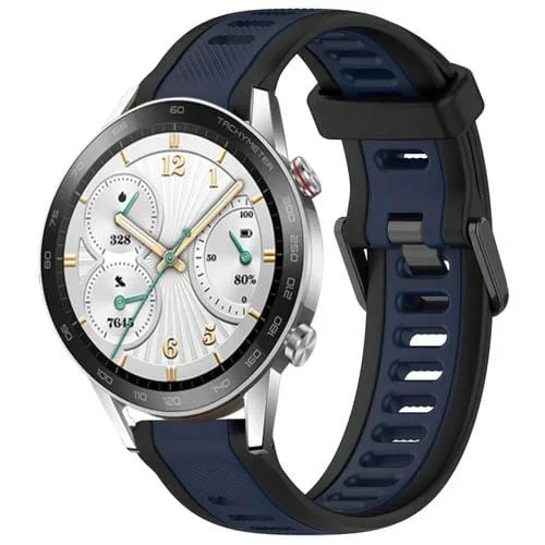 Correa de Silicona para Honor Watch GS 3I 22mm Texturizada Dos Colores (Azul Medianoche + Negro)