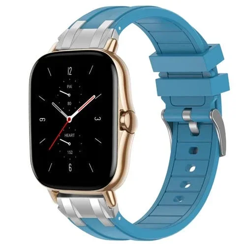 Correa de Silicona para Reloj Amazfit GTS 2 con Hebilla Plateada de Liberación Rápida 20mm (Azul Marino)