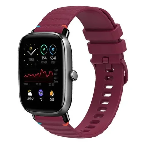 Correa de Silicona para Reloj Amazfit Gts 2 Mini con Puntadas Onduladas de 20mm (Rojo Vino)