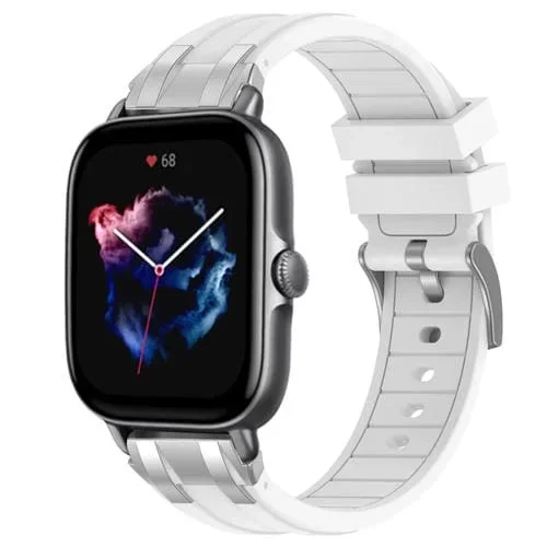 Correa de Silicona para Reloj Amazfit GTS 3 con Hebilla Plateada y Liberación Rápida 20mm (Blanca)