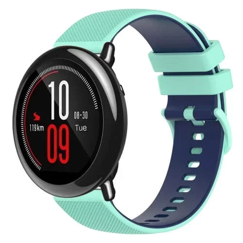 Correa de Silicona para Reloj Amazfit Pace 22mm Dos Colores a Cuadros (Verde Azulado + Azul)