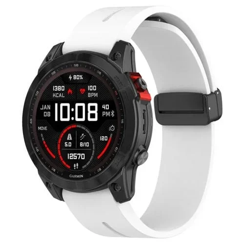Correa de Silicona para Reloj Garmin Fenix 7S con Hebilla Negra Plegable Magnética (Blanca)