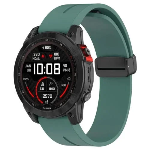 Correa de Silicona para Reloj Garmin Fenix 7X con Hebilla Plegable Magnética (Verde Oliva)
