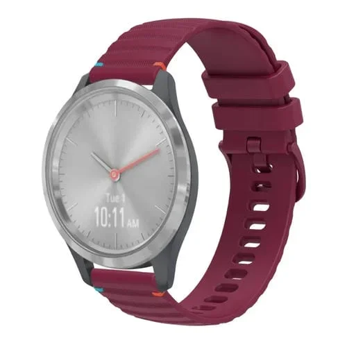 Correa de Silicona para Reloj Garmin Vivomove 3S 18mm con Puntadas Onduladas y Puntos (Rojo Vino)