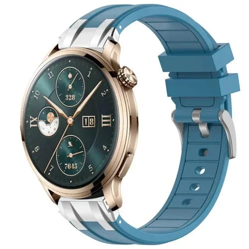 Correa de Silicona para Reloj Honor Watch 4 Pro 22mm con Hebilla Plateada (Azul Marino)