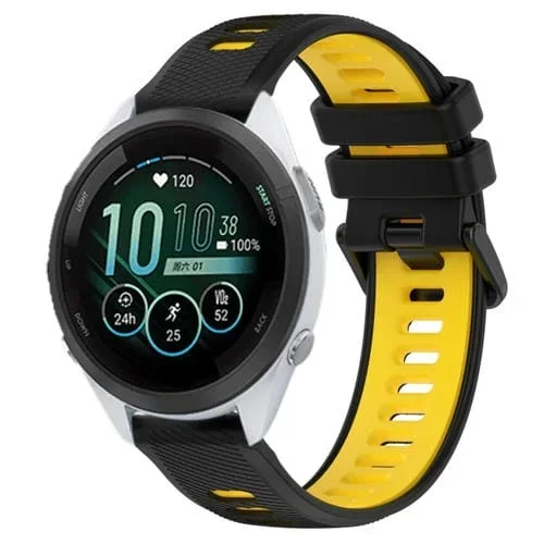 Correa deportiva silicona dos colores para Garmin Forerunner 265S Music 18mm (Negro + Amarillo)