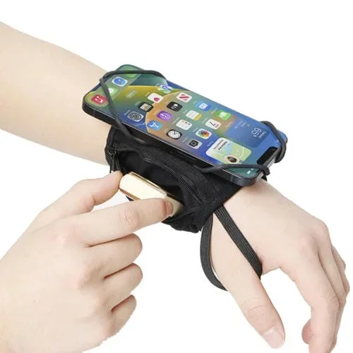 Correa Giratoria para Teléfono de Muñeca Pulsera Táctil con Monedero y Porta Tarjetas (Negro)
