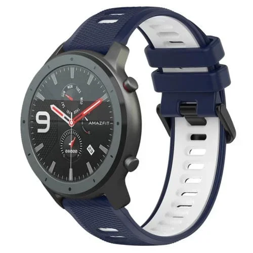 Correa para Amazfit GTR 47mm 22mm Silicona Dos Colores Sports (Azul Medianoche + Blanco)