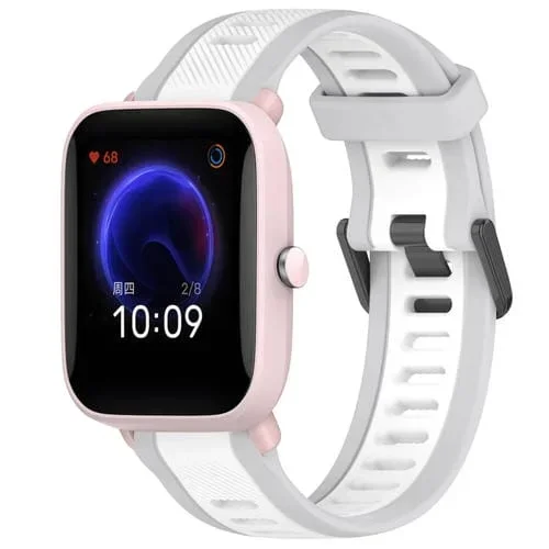 Correa para Amazfit Pop Pro silicona texturizada dos colores 20mm (Blanco + Gris)